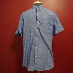denim blue button up short sleeve shirt